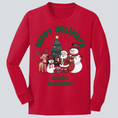 Youth Long Sleeve Shirt - Winter - Happy Holidays Red Thumbnail